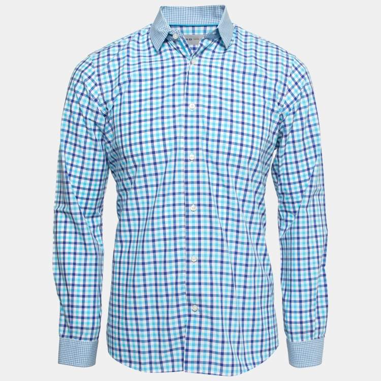 Pre Owned Etro Blue Checked Cotton Button Front Shirt M