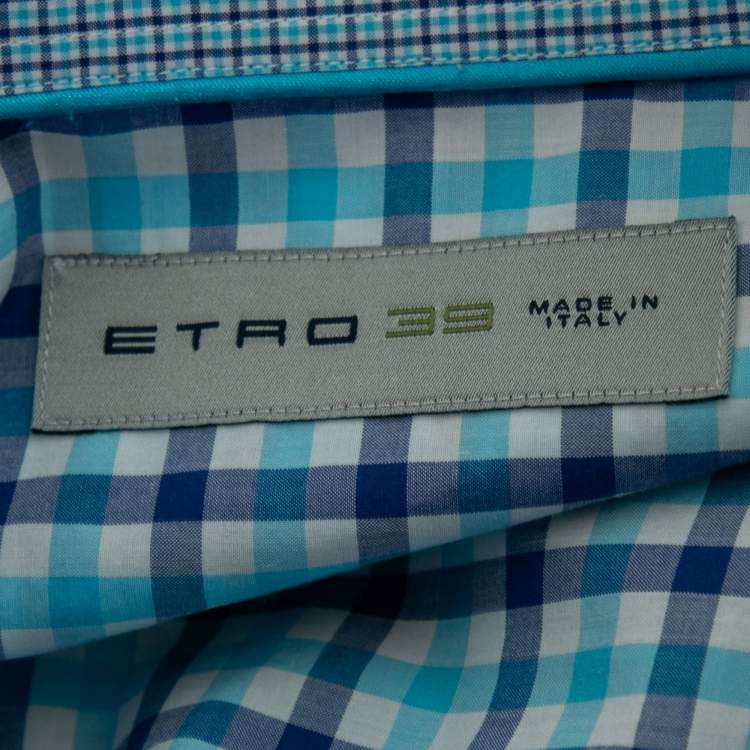 Pre Owned Etro Blue Checked Cotton Button Front Shirt M