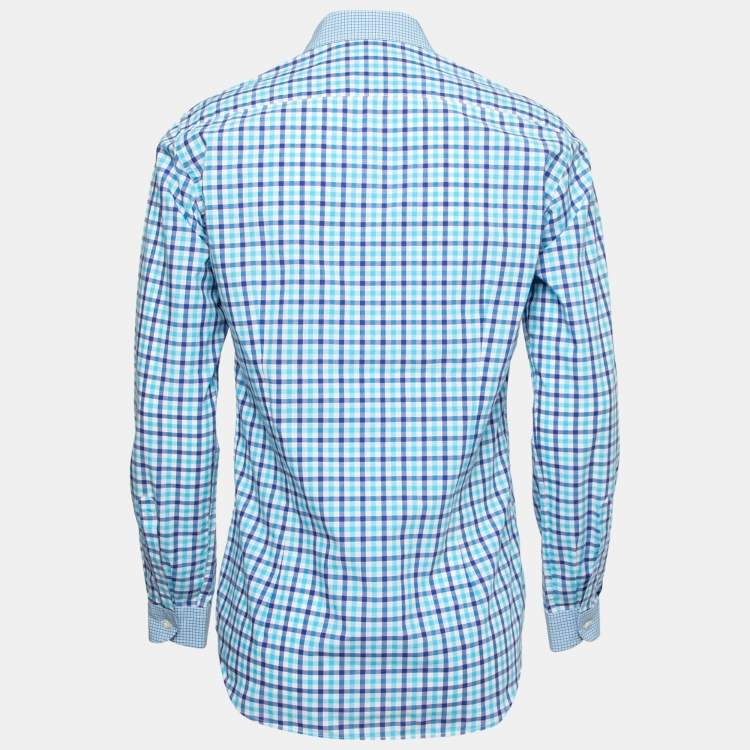 Pre Owned Etro Blue Checked Cotton Button Front Shirt M