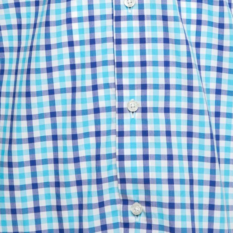 Pre Owned Etro Blue Checked Cotton Button Front Shirt M