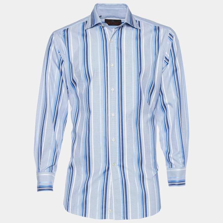Pre Owned Etro Blue Striped Cotton Button Front Shirt L