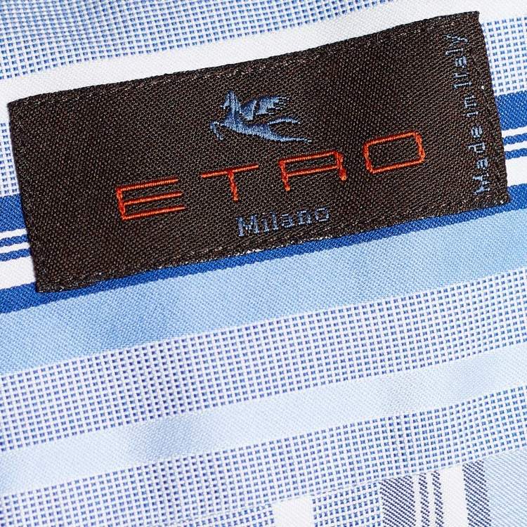 Pre Owned Etro Blue Striped Cotton Button Front Shirt L