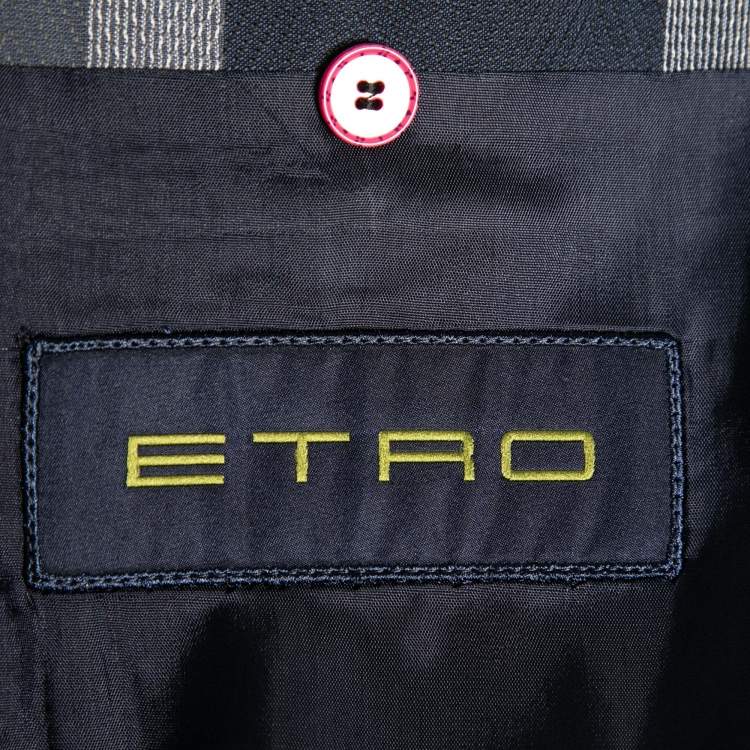 Pre Owned Etro Blue Checked Wool & Cotton Single Breasted Suit XXXL