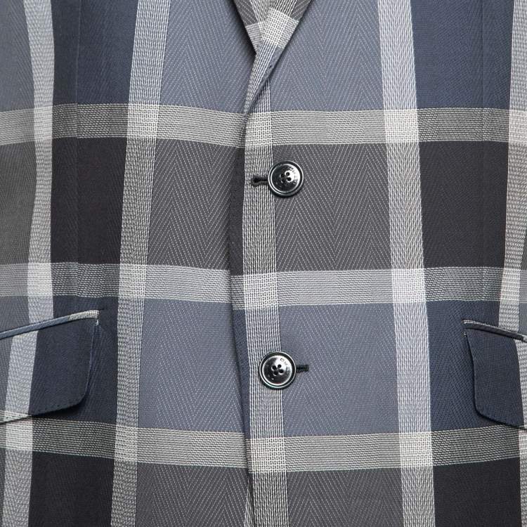Pre Owned Etro Blue Checked Wool & Cotton Single Breasted Suit XXXL