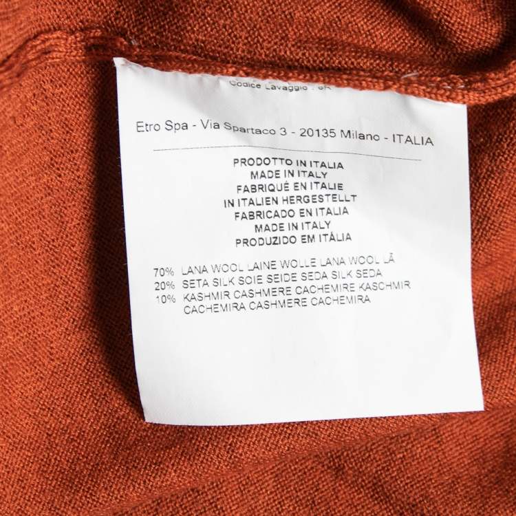 Pre Owned Etro Terracota Paisley Printed Knit V-Neck Sweater M