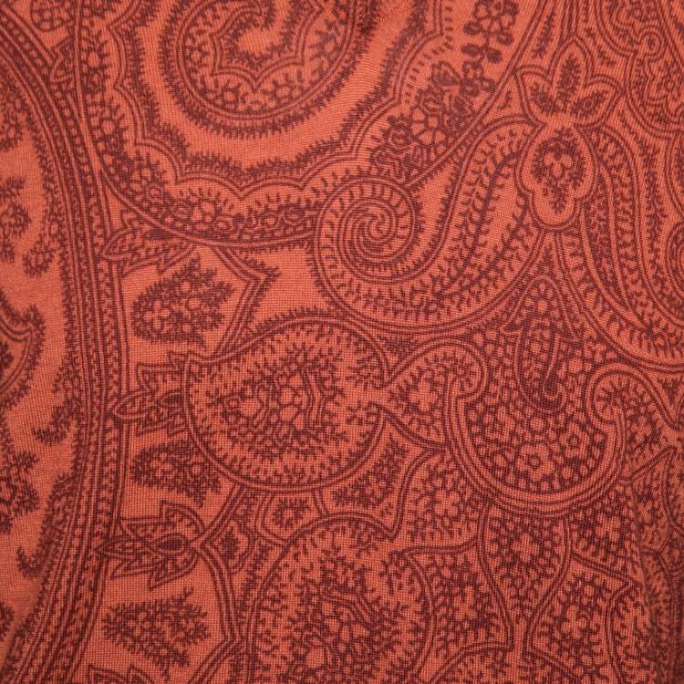 Pre Owned Etro Terracota Paisley Printed Knit V-Neck Sweater M