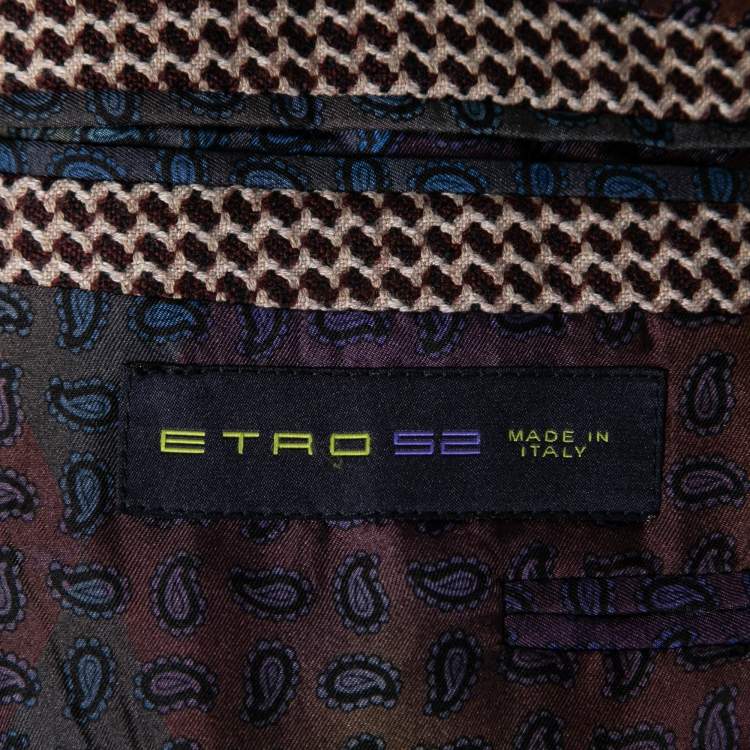 Pre Owned Etro Burgundy Patterned Jacquard Wool Single-Breasted Blazer XL
