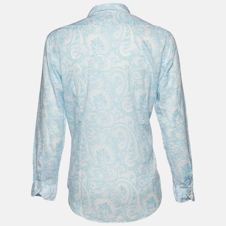 Pre Owned Etro Blue Paisley Print Cotton Button Front Shirt XL