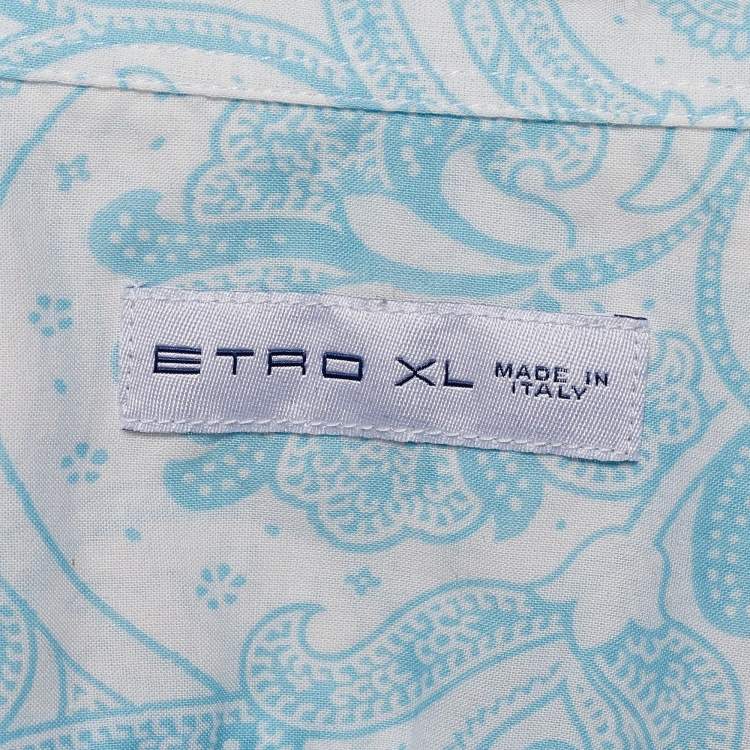 Pre Owned Etro Blue Paisley Print Cotton Button Front Shirt XL
