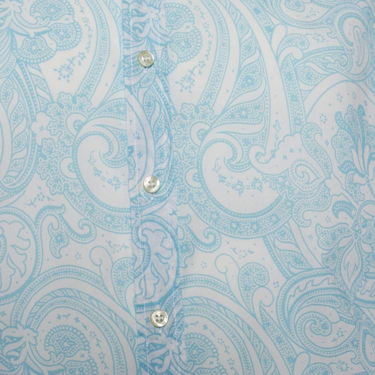 Pre Owned Etro Blue Paisley Print Cotton Button Front Shirt XL