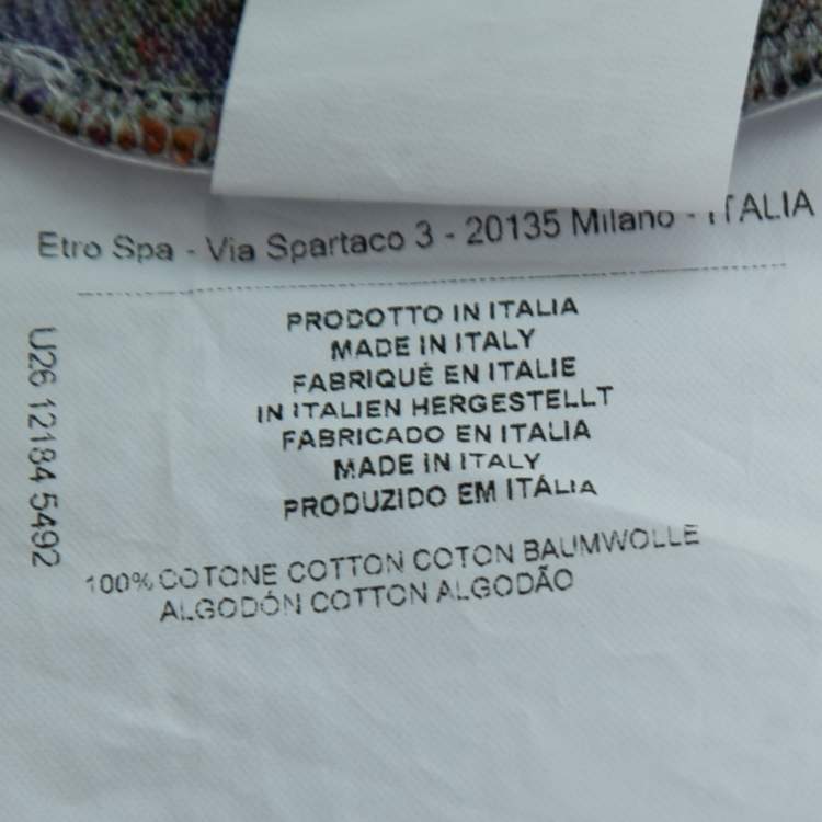 Pre Owned Etro Blue Paisley Printed Cotton Polo T-Shirt M
