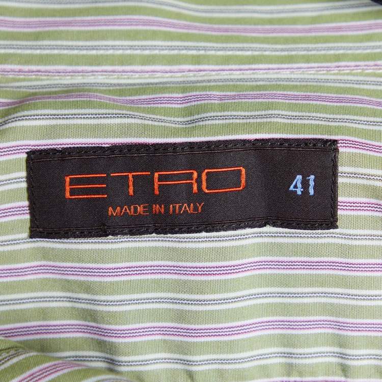 Pre Owned Etro Green Striped Cotton Button Front Shirt L