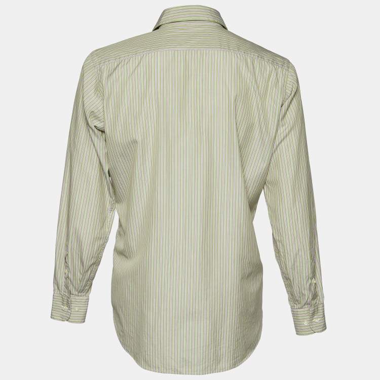 Pre Owned Etro Green Striped Cotton Button Front Shirt L