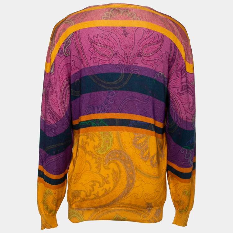 مملوكة مسبقًا Etro Multicolor Paisley Printed Cotton V-Neck Sweater 2XL