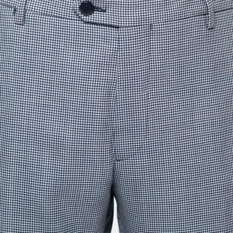 Pre Owned Etro Navy Blue Patterned Wool Panama Slim Trousers 2XL