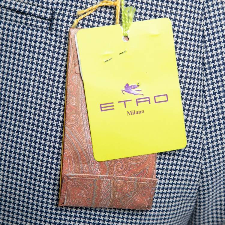 Pre Owned Etro Navy Blue Patterned Wool Panama Slim Trousers 2XL