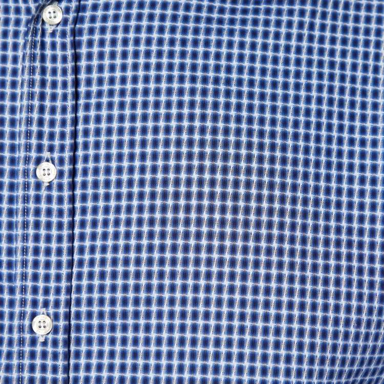 Pre Owned Etro Blue Square Pattern Cotton Button Front Shirt 2XL