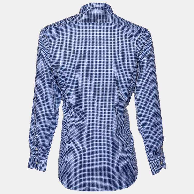 Pre Owned Etro Blue Square Pattern Cotton Button Front Shirt 2XL