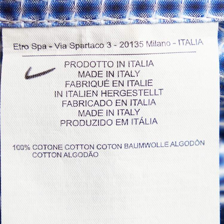 Pre Owned Etro Blue Square Pattern Cotton Button Front Shirt 2XL