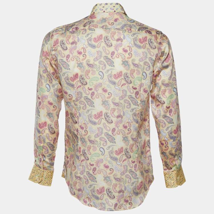 Pre Owned Etro Cream Paisley Printed Cotton Button Front Shirt M