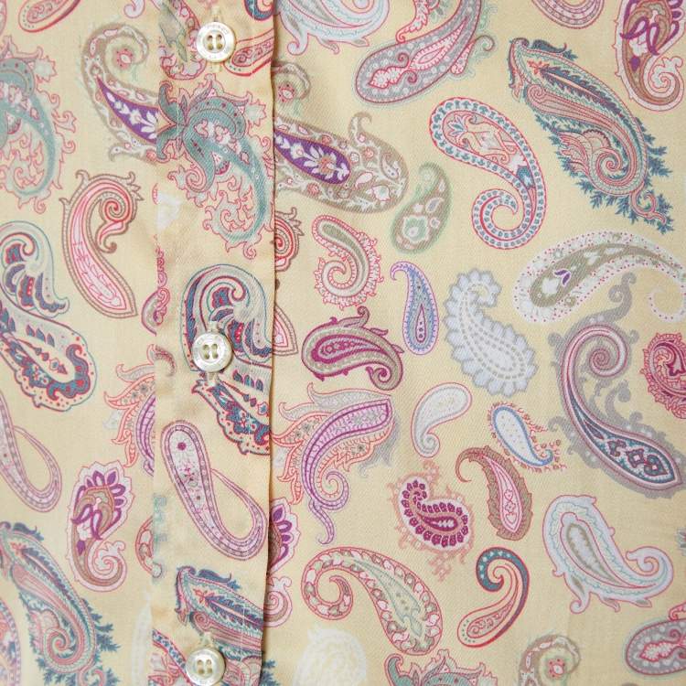 Pre Owned Etro Cream Paisley Printed Cotton Button Front Shirt M