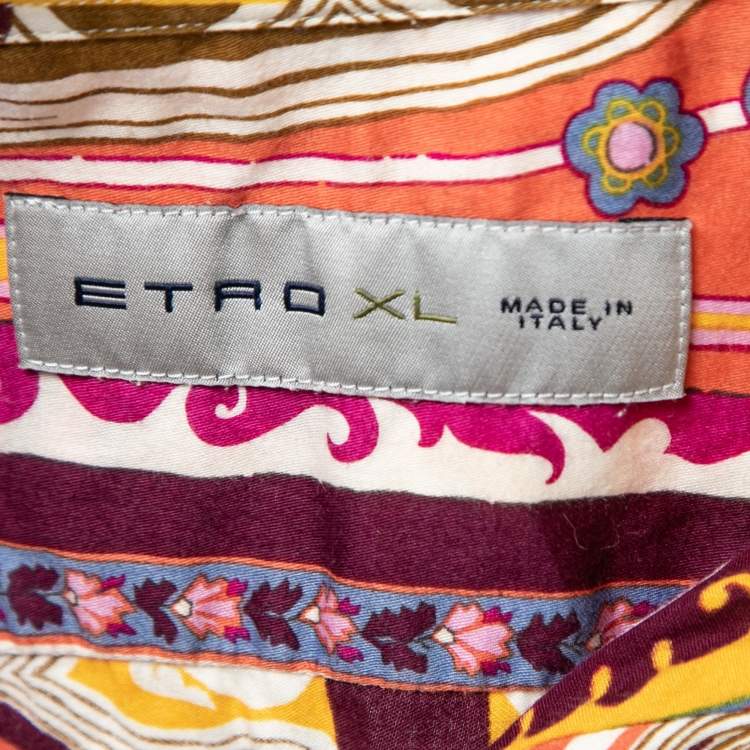 Pre Owned Etro Multicolor Printed Cotton Button Front Shirt XL