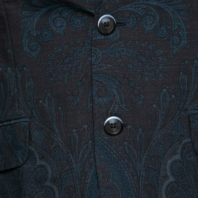 Pre Owned Etro Navy Blue Paisley Printed Wool Single Breasted Blazer L