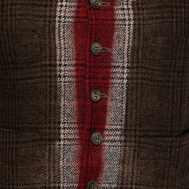Pre Owned Etro Brown Checked Wool Button Front Waistcoat M