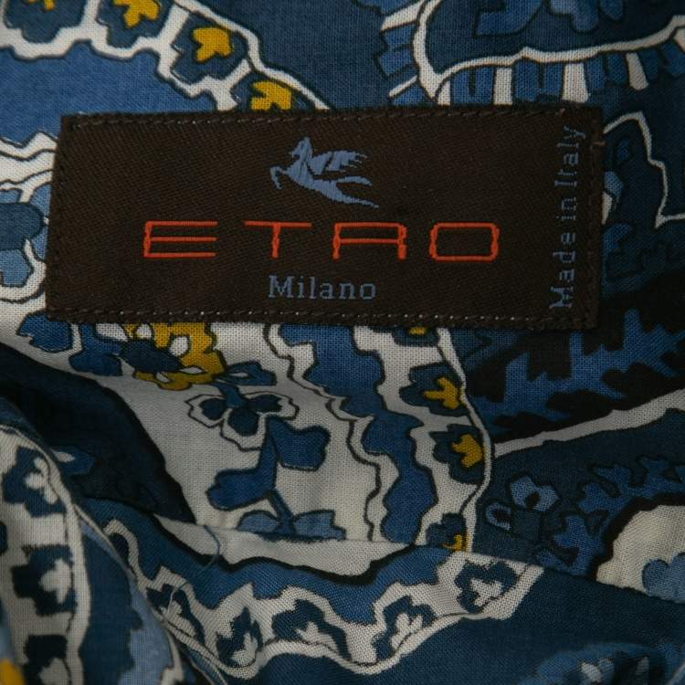 Pre Owned Etro Blue Floral Paisley Printed Cotton Button Front Shirt M