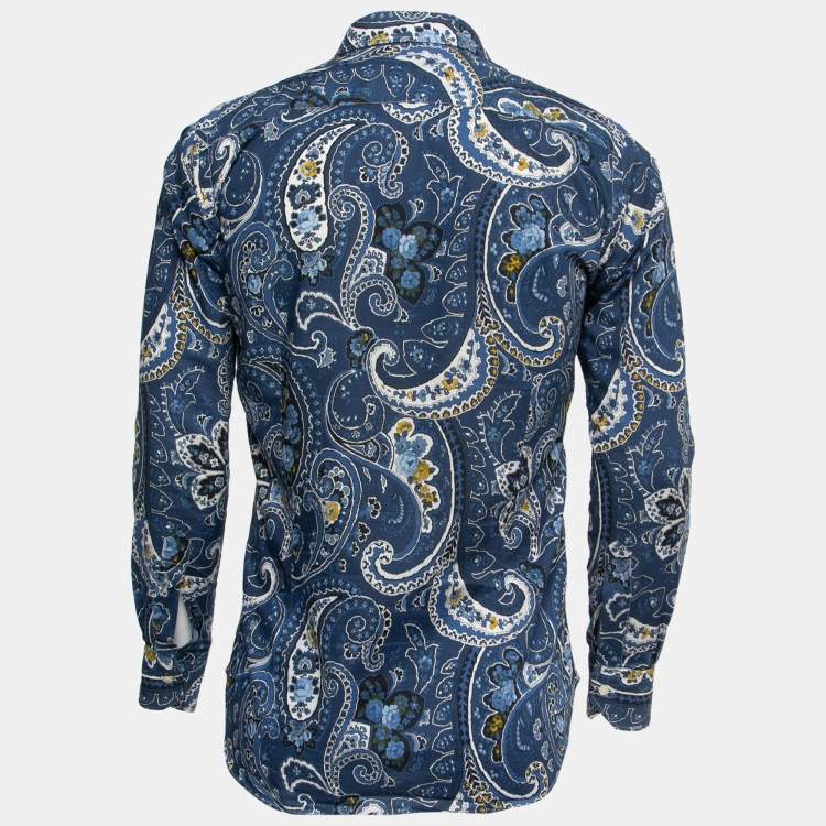 Pre Owned Etro Blue Floral Paisley Printed Cotton Button Front Shirt M