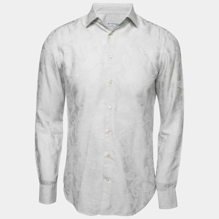 Pre Owned Etro Light Grey Paisley Jacquard Cotton & Silk Shirt S