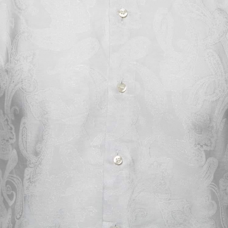 Pre Owned Etro Light Grey Paisley Jacquard Cotton & Silk Shirt S