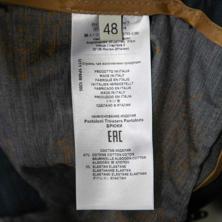 Pre Owned Etro Navy Blue Cotton Trousers M