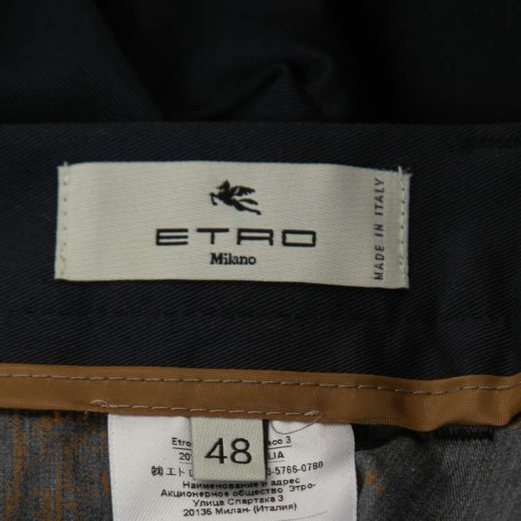 Pre Owned Etro Navy Blue Cotton Trousers M