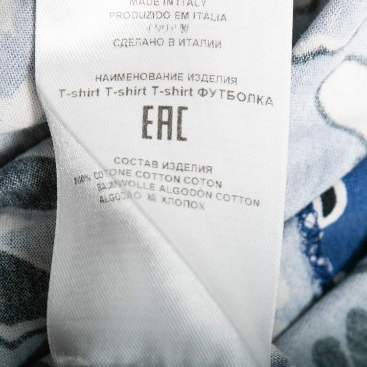 Pre Owned Etro Blue Printed Cotton Crewneck T-Shirt S