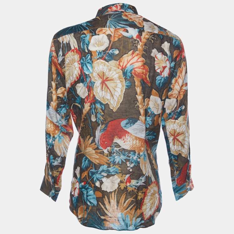 Pre Owned Etro Multicolor Floral Print Linen Long Sleeve Shirt XL