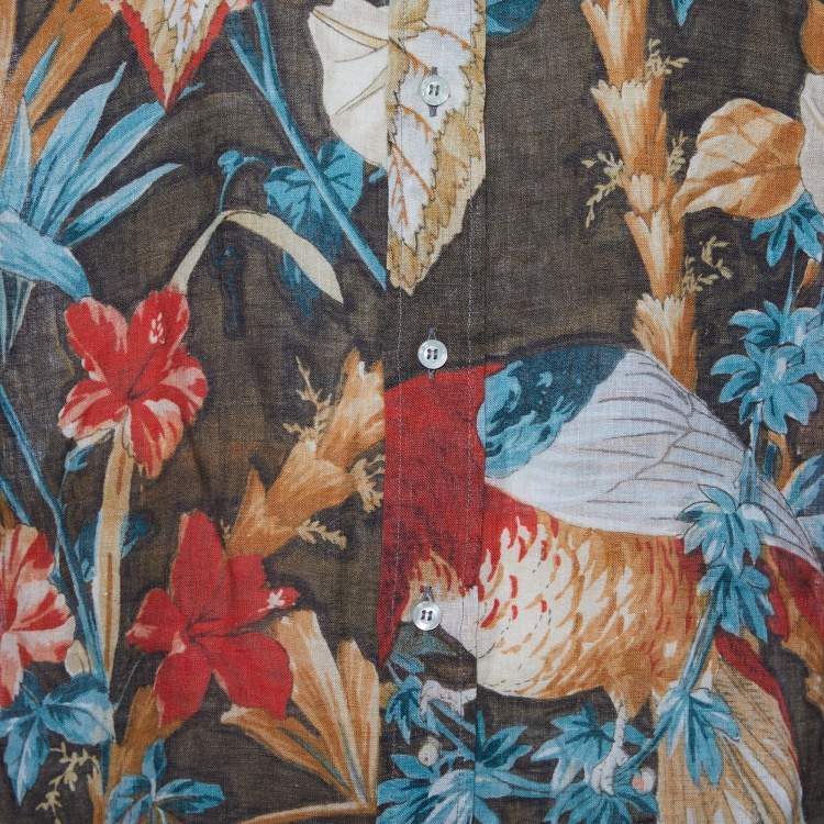 Pre Owned Etro Multicolor Floral Print Linen Long Sleeve Shirt XL