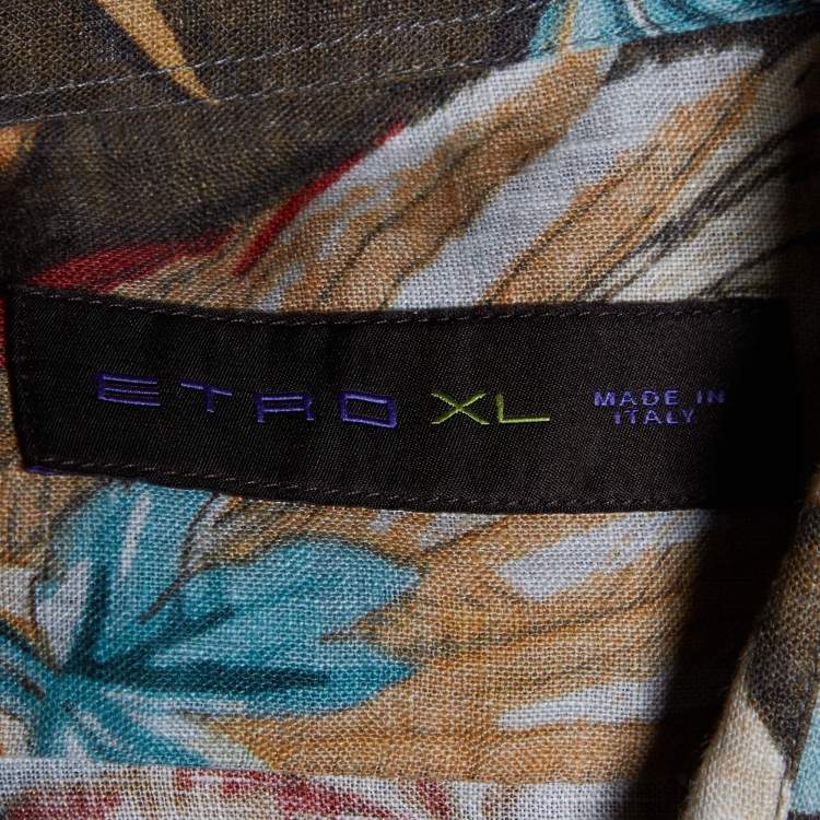Pre Owned Etro Multicolor Floral Print Linen Long Sleeve Shirt XL