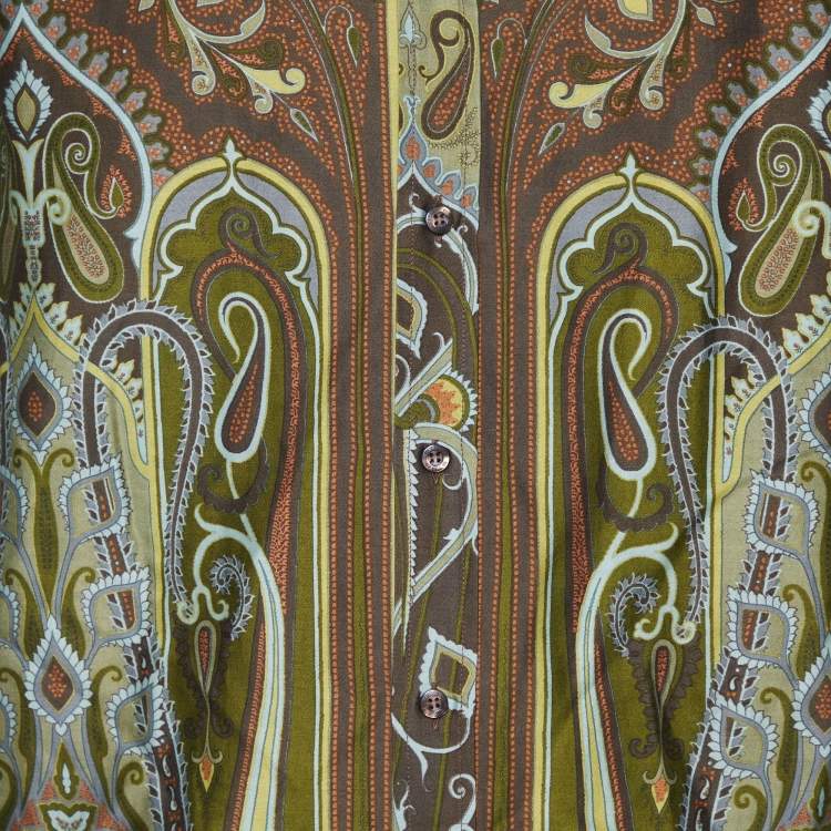 Pre Owned Etro Green Paisley Print Cotton Long Sleeve Shirt 2XL