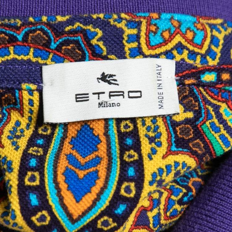 Pre Owned Etro Purple Paisley Printed Cotton Polo T-Shirt XL