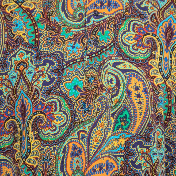 Pre Owned Etro Purple Paisley Printed Cotton Polo T-Shirt XL