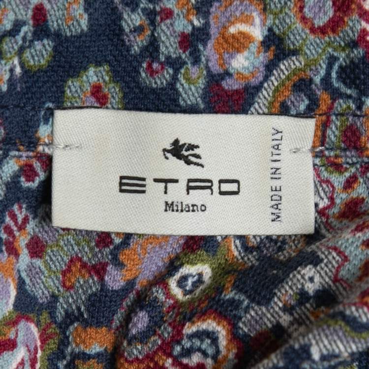 Pre Owned Etro Navy Blue Paisley Printed Cotton Polo T-Shirt XL