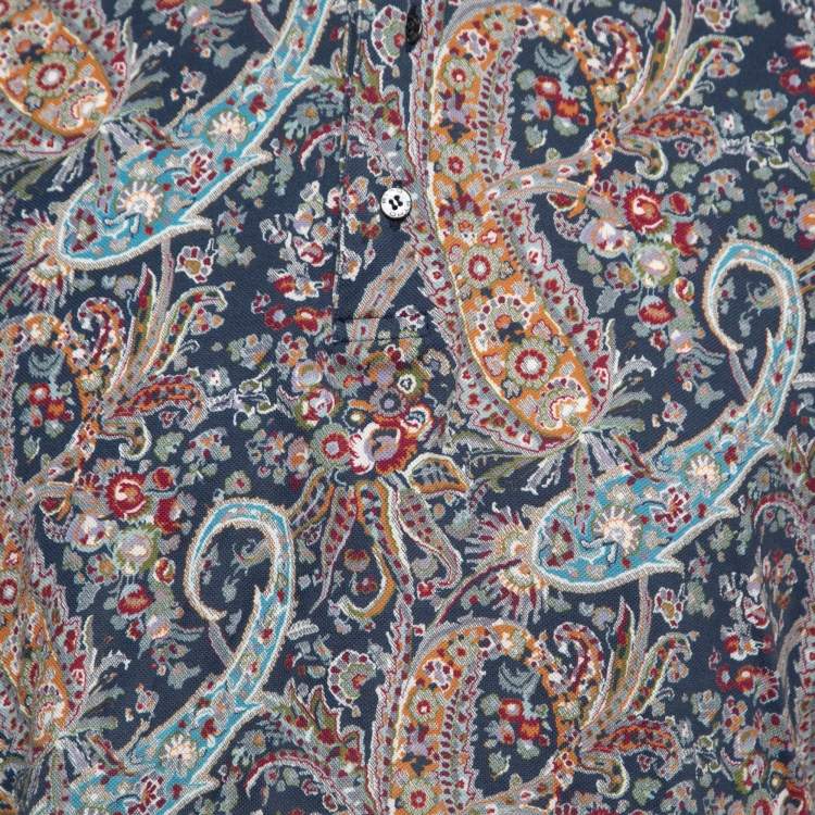 Pre Owned Etro Navy Blue Paisley Printed Cotton Polo T-Shirt XL
