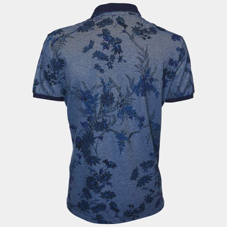 Pre Owned Etro Navy Blue Floral  Printed Cotton Pique Polo T-Shirt 3XL