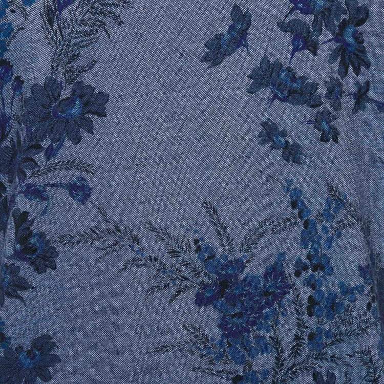 Pre Owned Etro Navy Blue Floral  Printed Cotton Pique Polo T-Shirt 3XL