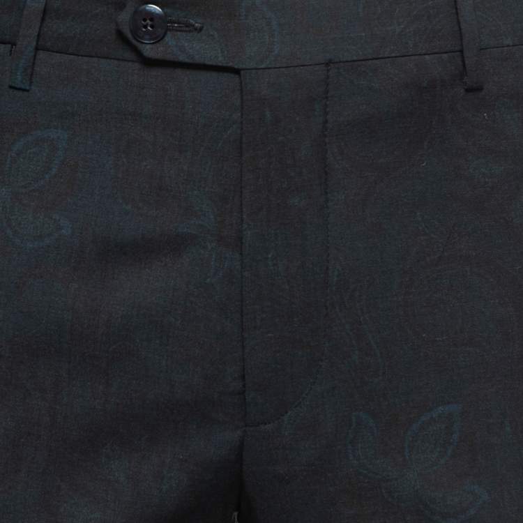 Pre Owned Etro Navy Blue Paisley Patterned Wool Tailored Pants L