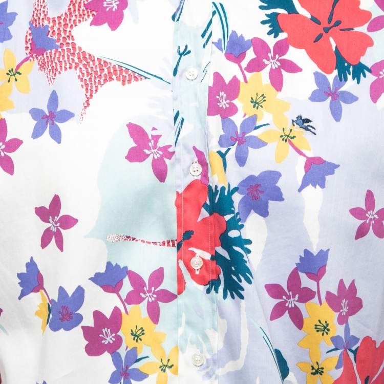 Pre Owned Etro Multicolor Floral Printed Cotton Full Sleeve Shirt L