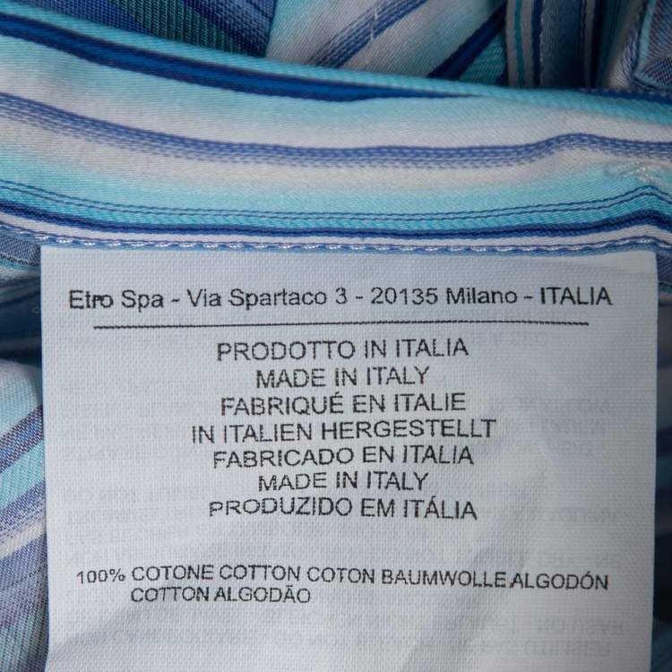 Pre Owned Etro Blue Striped Cotton Contrast Collar & Cuff Full Sleeve Shirt L