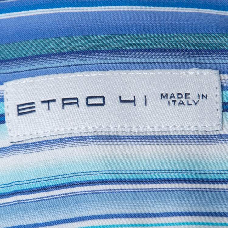 Pre Owned Etro Blue Striped Cotton Contrast Collar & Cuff Full Sleeve Shirt L