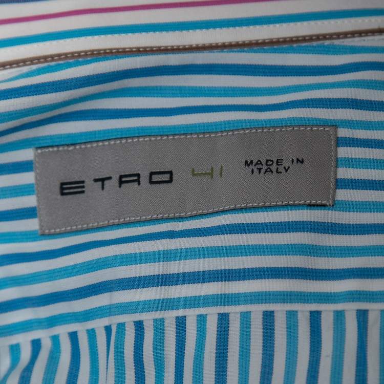 Pre Owned Etro Blue Multicolor Striped Cotton Button Front Shirt L